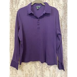 Ralph Lauren Purple Collared Long Sleeve Top Size 1X- Contrasting Collar & Cuffs